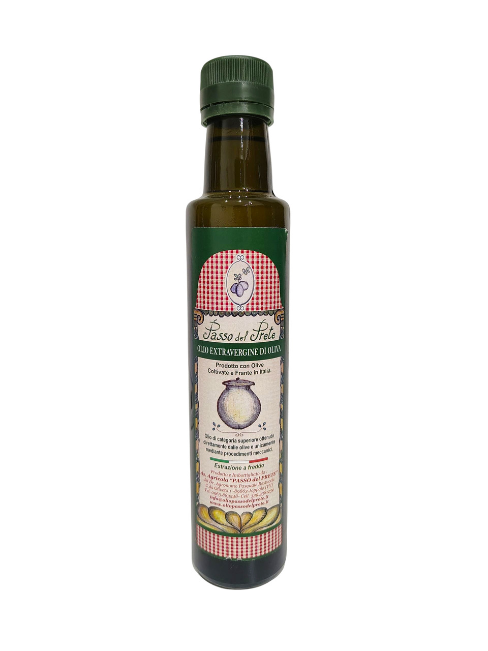 Olio Extravergine di Oliva calabrese estratto a freddo in bottiglia da 250ml.