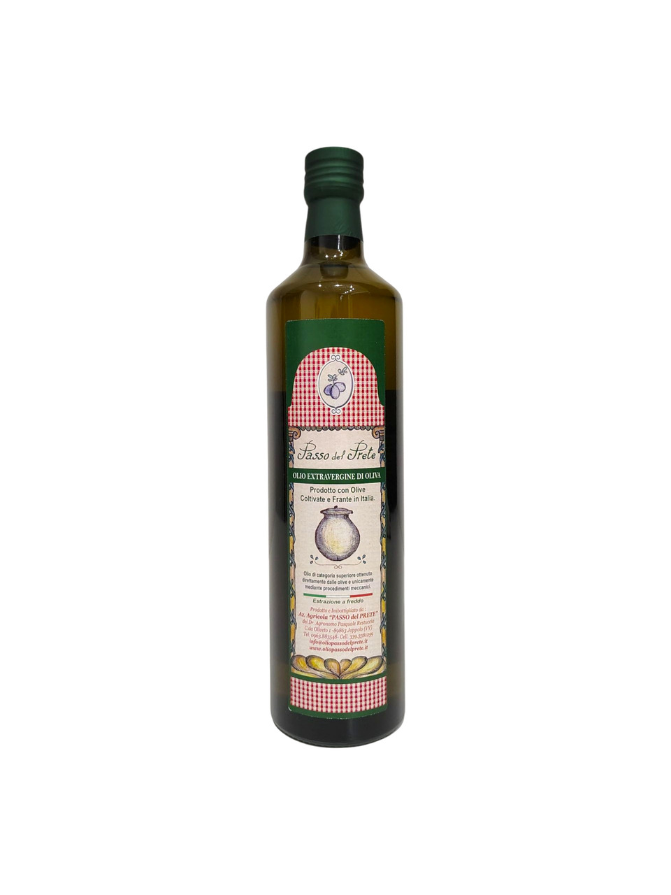 Olio Extravergine di Oliva calabrese estratto a freddo in bottiglia da 750ml.