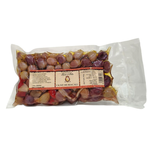 Olive monacali in confezione da 500g, ricetta tipica calabrese.