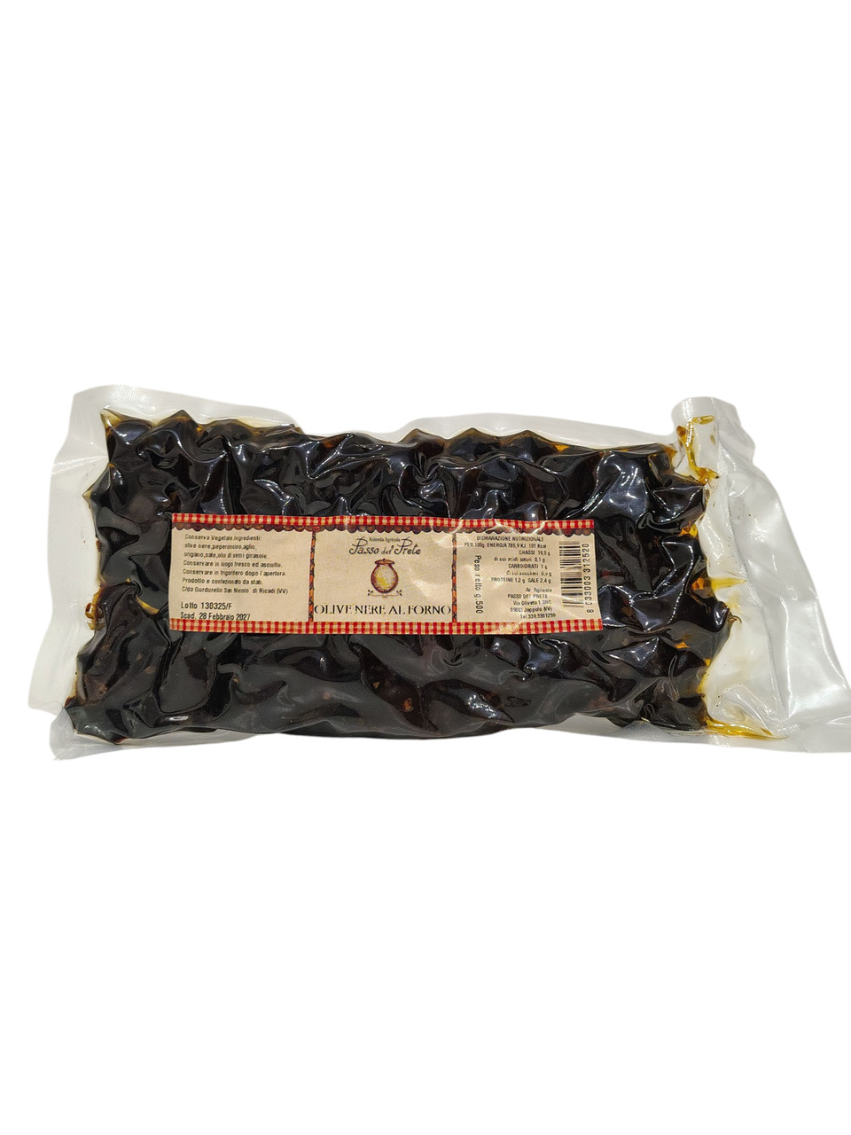Olive nere al forno in confezione da 500g.