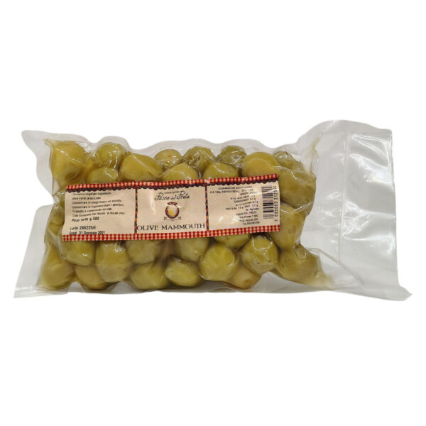 Olive verdi in salamoia in confezione da 500g.