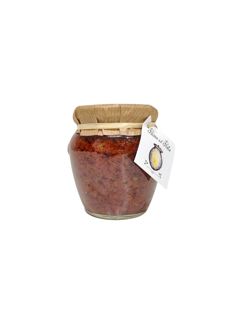 Paté di pomodori secchi in vasetto da 180g, lavorazione artigianale.